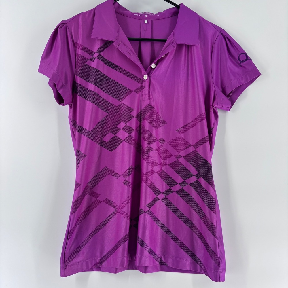 Nike Golf Polo Shirt Womens Small S Purple Dri-FIT Geo Graphic Short Sleeve